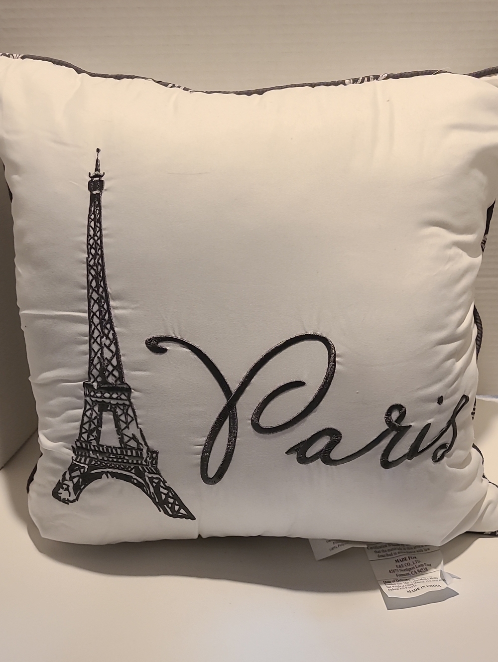 Paris Eiffel Tower Decorative Throw Pillow in White and Grey